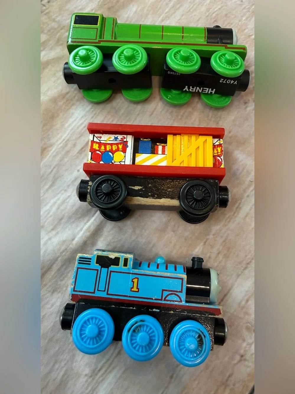 A Lot Of Three Vintage Thomas The Train Figures Henry Birthday Box Car